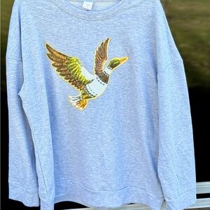 Light Gray Sweatshirt with Gold & Green Duck Applique -